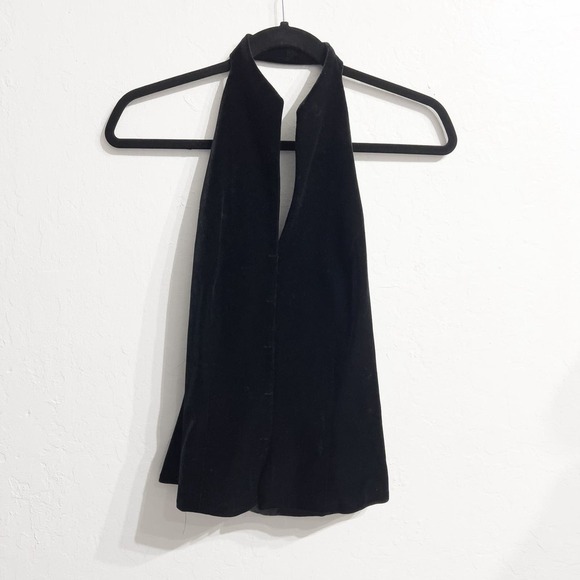 Vintage 90s DRAMA Velvet Hook Eye Halter Top 2 Black USA 2000s Y2K - Picture 1 of 6